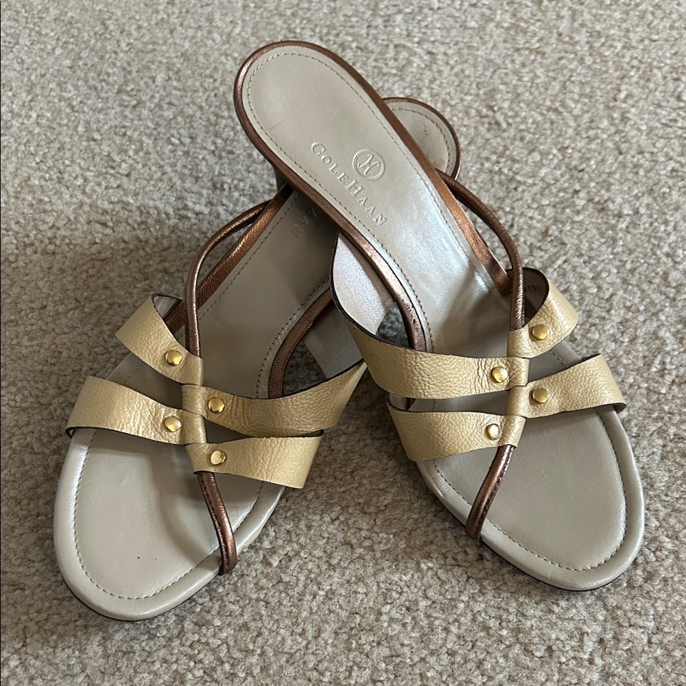 Cole Haan Bronze/Gold Leather Heeled Sandals sz 8